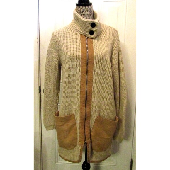New York & Company Chunky Knit Cardigan Sweater High Neck Full Zip Jacket M - Picture 2 of 9